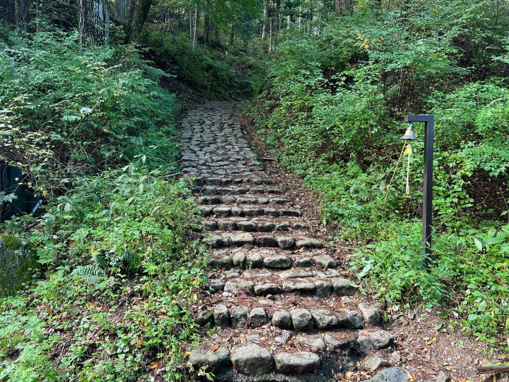 A stone stairway on one of the trails near the inn