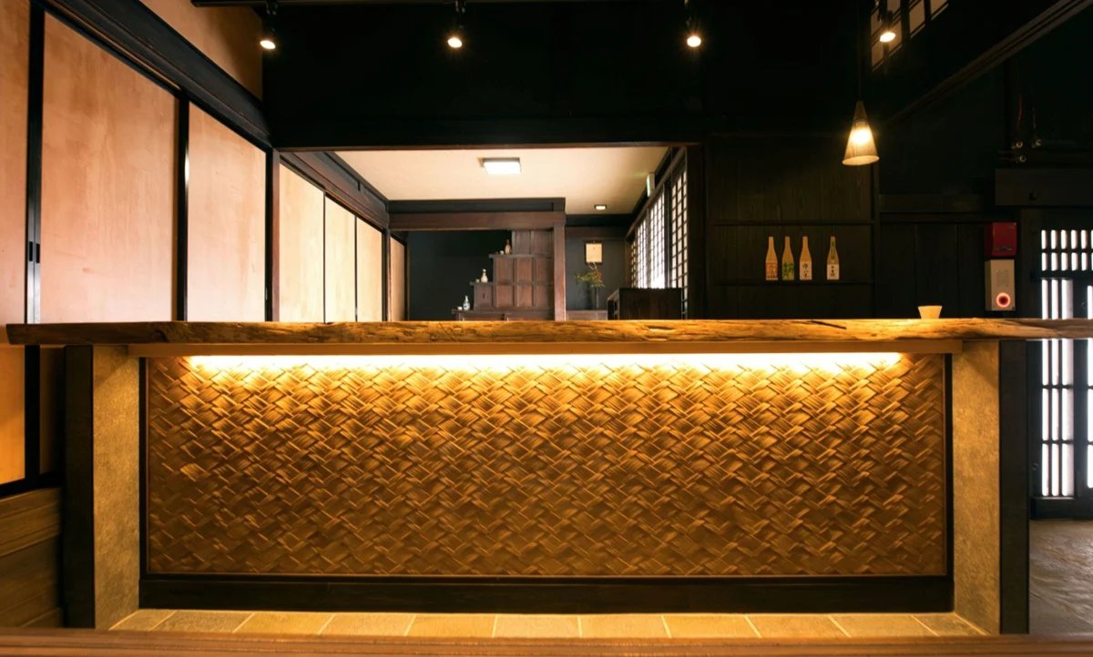 The tasting counter inside Sake Brewery YUKAWA